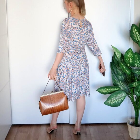 Leopard / Cheetah Print 100 % Asymmetric Knee Length 3/4 Sleeve Cotton Dress S - Picture 13 of 16